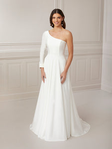 One-Shoulder A-Line Charmeuse Satin Gown In Ivory In Ivory