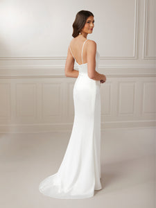 Scoop Neck Charmeuse Satin Column Gown In Ivory In Ivory