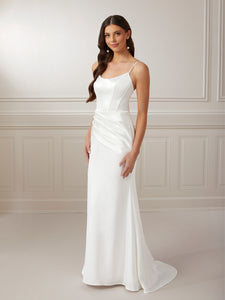 Scoop Neck Charmeuse Satin Column Gown In Ivory In Ivory