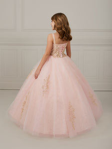 Metallic Lace And Tulle Scoop Neck A-Line Gown In Pink