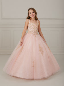 Metallic Lace And Tulle Scoop Neck A-Line Gown In Pink