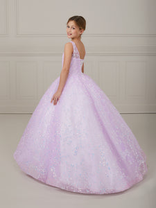 Glitter Floral Tulle Scoop Neck A-Line Gown In Lilac Ivory