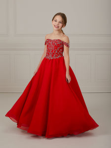 Hand-Beaded Chiffon Scoop Neck A-Line Gown In Red