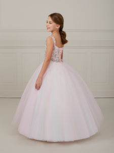 Hand-Beaded Layered Tulle A-Line Gown In Blush