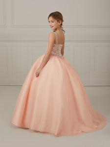 Hand-Beaded Lace And Tulle Scoop Neck Gown In Salmon