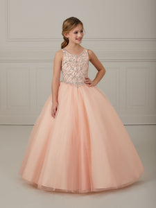 Hand-Beaded Lace And Tulle Scoop Neck Gown In Salmon