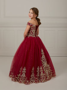 Sequin Lace And Tulle Off-Shoulder Gown In Wine