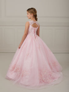 Sleeveless Lace And Tulle Scoop Neck A-Line Gown In Pink