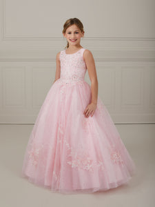 Sleeveless Lace And Tulle Scoop Neck A-Line Gown In Pink