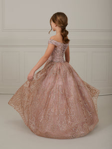 Glitter Floral Tulle Off-Shoulder A-Line Gown In Dusty Rose