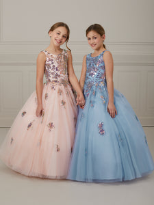 Sequin Lace And Tulle Scoop Neck A-Line Skirt In Periwinkle