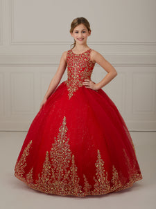 Shimmer Lace And Tulle Scoop Neck A-Line Gown In Red