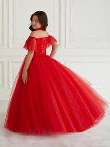 Lace And Tulle Off-The-Shoulder Gown In Red