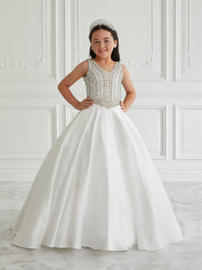 Beaded Satin Gown With Lace Up Back In Ivory