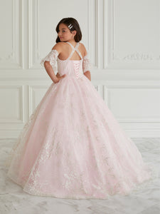 Floral Glitter Tulle Gown In Pink