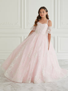 Floral Glitter Tulle Gown In Pink