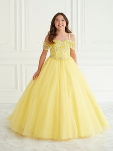 Beaded And Tulle A-Line Gown In Yellow