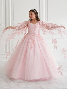 Lace And Tulle A-Line Gown In Pink Gold