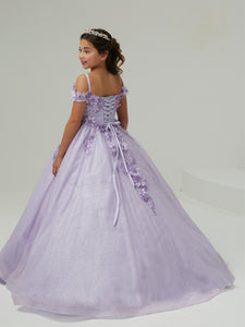 Glitter Tulle And Lace Off-The-Shoulder Gown In Lilac