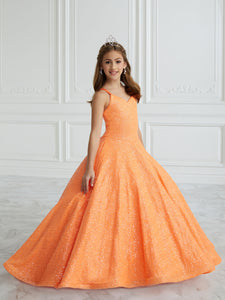 Hand-Sequined A-Line Gown In Neon Orange