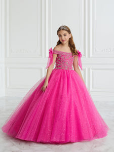 Hand-Beaded And Sparkle Tulle Gown In Fuchsia