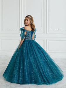 Hand-Beaded And Sparkle Tulle Gown In Peacock