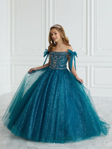 Hand-Beaded And Sparkle Tulle Gown In Peacock