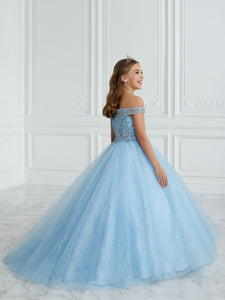 Hand-Beaded And Sparkle Tulle Gown In Sky
