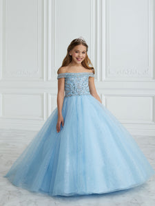 Hand-Beaded And Sparkle Tulle Gown In Sky