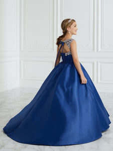 Hand-Beaded And Satin A-Line Gown In Navy