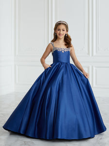 Hand-Beaded And Satin A-Line Gown In Navy