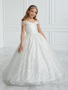 Hand-Sequined Off-The-Shoulder A-Line Gown In Ivory