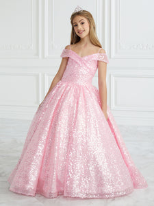 Hand-Sequined Off-The-Shoulder A-Line Gown In Pink