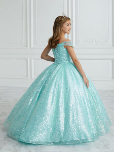Hand-Sequined Off-The-Shoulder A-Line Gown In Sky