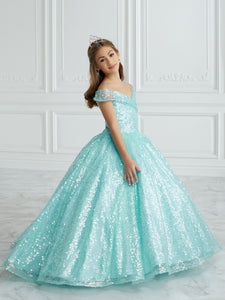 Hand-Sequined Off-The-Shoulder A-Line Gown In Sky