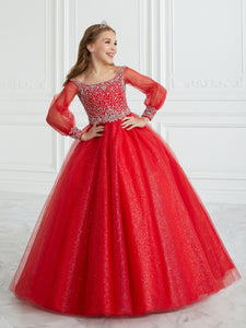 Hand-Beaded And Tulle A-Line Gown With Detachable Sleeves In Red