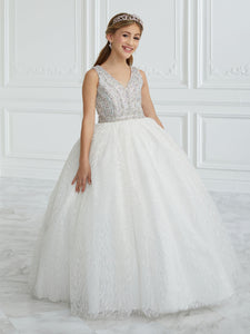 Hand-Beaded And Floral Glitter Tulle A-Line Gown In Ivory