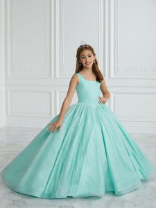 Glitter Tulle A-Line Gown With Lace-Up Back In Aqua