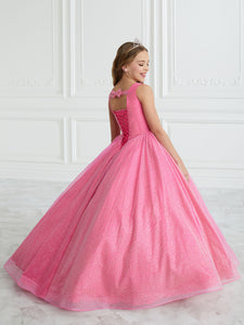 Glitter Tulle A-Line Gown With Lace-Up Back In Hot Pink