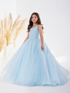 Glitter Tulle A-Line Gown With Lace-Up Back In Sky