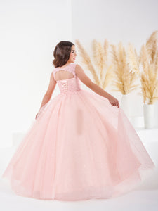 Lace And Sparkle Tulle Gown In Blush