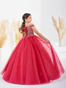 Lace And Sparkle Tulle Off-The-Shoulder Gown In Wine Rose Gold