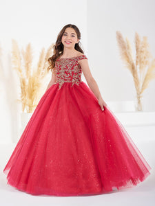 Lace And Sparkle Tulle Off-The-Shoulder Gown In Wine Rose Gold