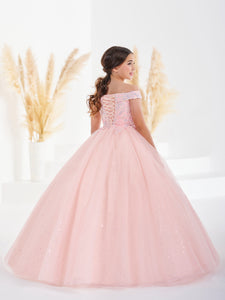 Rose Lace And Sparkle Tulle Off-The-Shoulder Gown In Blush