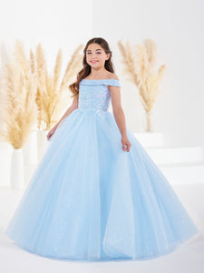 Rose Lace And Sparkle Tulle Off-The-Shoulder Gown In Sky