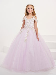 3D Beaded And Lace Cold Shoulder A-Line Gown In Ivory Lilac