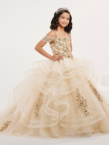 Off-The-Shoulder Ball Gown With Lace-Up Back In Champagne