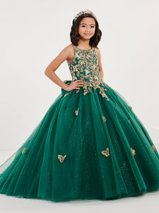 Sequined Lace And Tulle Halter Gown With Lace-Up Back In Emerald