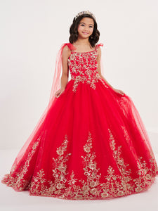 Tulle And Floral Lace Gown With Lace-Up Back In Red