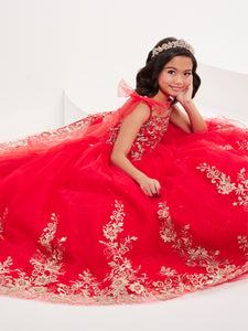 Tulle And Floral Lace Gown With Lace-Up Back In Red